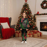 Meri Kirihimete New Zealand Christmas Pajama Set Piwakawaka Koru Fern Mix Pohutukawa LT14 Kid Black - Polynesian Pride