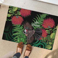 Meri Kirihimete New Zealand Rubber Doormat Piwakawaka Koru Fern Mix Pohutukawa - Polynesian Pride