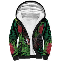 Meri Kirihimete New Zealand Sherpa Hoodie Piwakawaka Koru Fern Mix Pohutukawa LT14 Unisex Black - Polynesian Pride