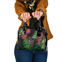 Meri Kirihimete New Zealand Shoulder Handbag Piwakawaka Koru Fern Mix Pohutukawa LT14 One Size Black - Polynesian Pride