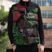 Meri Kirihimete New Zealand Sleeveless Puffer Jacket Piwakawaka Koru Fern Mix Pohutukawa LT14 - Polynesian Pride