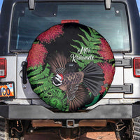 Meri Kirihimete New Zealand Spare Tire Cover Piwakawaka Koru Fern Mix Pohutukawa LT14 Black - Polynesian Pride