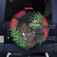Meri Kirihimete New Zealand Spare Tire Cover Piwakawaka Koru Fern Mix Pohutukawa LT14 No hole Black - Polynesian Pride