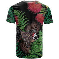 Meri Kirihimete New Zealand T Shirt Piwakawaka Koru Fern Mix Pohutukawa LT14 - Polynesian Pride