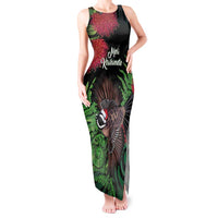 Meri Kirihimete New Zealand Tank Maxi Dress Piwakawaka Koru Fern Mix Pohutukawa LT14 Women Black - Polynesian Pride