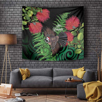Meri Kirihimete New Zealand Tapestry Piwakawaka Koru Fern Mix Pohutukawa LT14 Black - Polynesian Pride