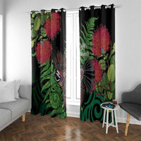 Meri Kirihimete New Zealand Window Curtain Piwakawaka Koru Fern Mix Pohutukawa LT14 With Grommets Black - Polynesian Pride
