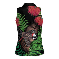 Meri Kirihimete New Zealand Women Sleeveless Polo Shirt Piwakawaka Koru Fern Mix Pohutukawa - Polynesian Pride