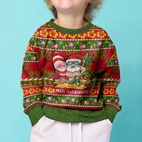 Personalised Hawaii Surfing Santa Christmas Kid Ugly Christmas Sweater Tropical Pineapple Mele Kalikimaka Quilt Pattern LT14 - Polynesian Pride