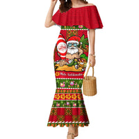 Personalised Hawaii Surfing Santa Christmas Mermaid Dress Tropical Pineapple Mele Kalikimaka Quilt Pattern LT14 Women Red - Polynesian Pride