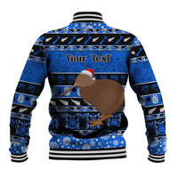 Personalised New Zealand Christmas Baseball Jacket Aotearoa Kiwi Meri Kirihimete Blue Version LT14 - Polynesian Pride