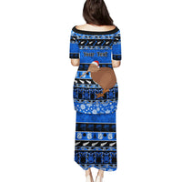 Personalised New Zealand Christmas Puletasi Aotearoa Kiwi Meri Kirihimete Blue Version LT14 - Polynesian Pride
