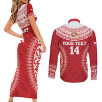 Custom Tonga Mate Maa Couples Matching Short Sleeve Bodycon Dress and Long Sleeve Button Shirt Go Champions Tongan Ngatu - Red