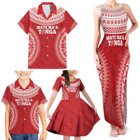 Custom Tonga Mate Maa Family Matching Tank Maxi Dress and Hawaiian Shirt Go Champions Tongan Ngatu - Red LT14 - Polynesian Pride
