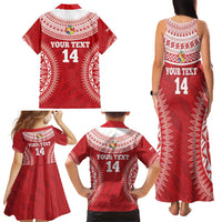 Custom Tonga Mate Maa Family Matching Tank Maxi Dress and Hawaiian Shirt Go Champions Tongan Ngatu - Red LT14 - Polynesian Pride