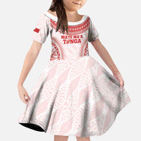 Custom Tonga Mate Maa Family Matching Off The Shoulder Long Sleeve Dress and Hawaiian Shirt Go Champions Tongan Ngatu - White LT14 Daughter's Dress White - Polynesian Pride