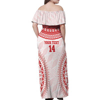 Custom Tonga Mate Maa Family Matching Off Shoulder Maxi Dress and Hawaiian Shirt Go Champions Tongan Ngatu - White LT14 - Polynesian Pride