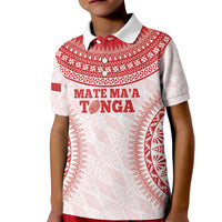 Custom Tonga Mate Maa Kid Polo Shirt Go Champions Tongan Ngatu - White