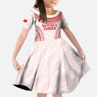Custom Tonga Mate Maa Kid Short Sleeve Dress Go Champions Tongan Ngatu - White