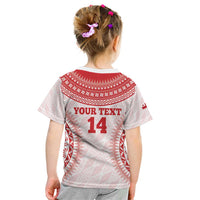 Custom Tonga Mate Maa Kid T Shirt Go Champions Tongan Ngatu - White