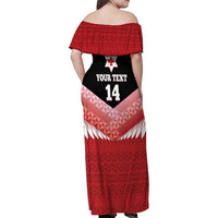 Custom Mate Maa Tonga XIII Family Matching Off Shoulder Maxi Dress and Hawaiian Shirt Tongan Kupesi Ngatu - Rugby Style LT14 - Polynesian Pride