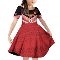Custom Mate Maa Tonga XIII Family Matching Off Shoulder Short Dress and Hawaiian Shirt Tongan Kupesi Ngatu - Rugby Style LT14 Daughter's Dress Red - Polynesian Pride