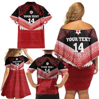 Custom Mate Maa Tonga XIII Family Matching Off Shoulder Short Dress and Hawaiian Shirt Tongan Kupesi Ngatu - Rugby Style LT14 - Polynesian Pride