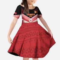 Custom Mate Maa Tonga XIII Family Matching Puletasi and Hawaiian Shirt Tongan Kupesi Ngatu - Rugby Style LT14 Daughter's Dress Red - Polynesian Pride