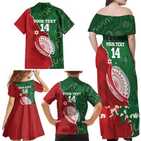 Custom Tonga And Australia Rugby Family Matching Off Shoulder Maxi Dress and Hawaiian Shirt Mate Maa Tongan Ngatu Mix Kangaroos Aboriginal LT14 - Polynesian Pride