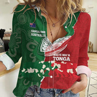Custom Tonga And Australia Rugby Women Casual Shirt Mate Maa Tongan Ngatu Mix Kangaroos Aboriginal