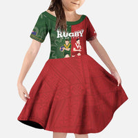 Custom Mate Maa Tonga And Kangaroo Australia Family Matching Tank Maxi Dress and Hawaiian Shirt Tongan Kupesi Mix Aboriginal Art LT14 Daughter's Dress Green - Polynesian Pride