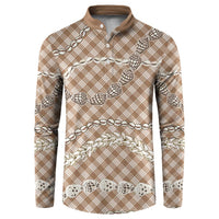 Brown Aloha Hawaii Shell Lei Button Sweatshirt Palaka Hebrew Cone Honey Cowrie Elegant Curves - Polynesian Pride