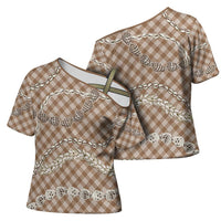 Brown Aloha Hawaii Shell Lei Cross Shoulder Shirt Palaka Hebrew Cone Honey Cowrie Elegant Curves - Polynesian Pride