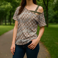 Brown Aloha Hawaii Shell Lei Cross Shoulder Shirt Palaka Hebrew Cone Honey Cowrie Elegant Curves - Polynesian Pride