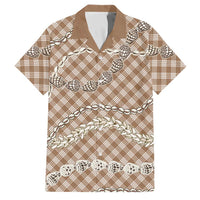 Brown Aloha Hawaii Shell Lei Family Matching Off Shoulder Short Dress and Hawaiian Shirt Palaka Hebrew Cone Honey Cowrie Elegant Curves LT14 Dad's Shirt - Short Sleeve Brown - Polynesian Pride