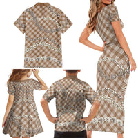 Brown Aloha Hawaii Shell Lei Family Matching Short Sleeve Bodycon Dress and Hawaiian Shirt Palaka Hebrew Cone Honey Cowrie Elegant Curves LT14 - Polynesian Pride