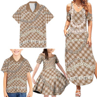 Brown Aloha Hawaii Shell Lei Family Matching Summer Maxi Dress and Hawaiian Shirt Palaka Hebrew Cone Honey Cowrie Elegant Curves LT14 - Polynesian Pride