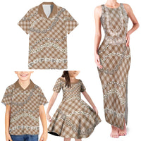 Brown Aloha Hawaii Shell Lei Family Matching Tank Maxi Dress and Hawaiian Shirt Palaka Hebrew Cone Honey Cowrie Elegant Curves LT14 - Polynesian Pride