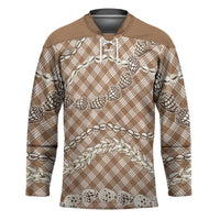 Brown Aloha Hawaii Shell Lei Hockey Jersey Palaka Hebrew Cone Honey Cowrie Elegant Curves - Polynesian Pride