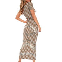 Brown Aloha Hawaii Shell Lei Short Sleeve Bodycon Dress Palaka Hebrew Cone Honey Cowrie Elegant Curves - Polynesian Pride