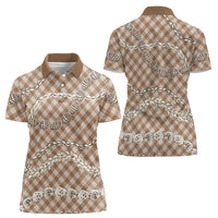 Brown Aloha Hawaii Shell Lei Women Polo Shirt Palaka Hebrew Cone Honey Cowrie Elegant Curves - Polynesian Pride
