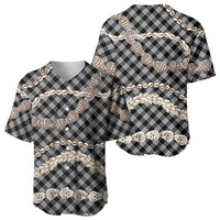 Black Aloha Hawaii Shell Lei Baseball Jersey Palaka Hebrew Cone Honey Cowrie Elegant Curves - Polynesian Pride