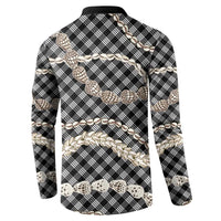 Black Aloha Hawaii Shell Lei Button Sweatshirt Palaka Hebrew Cone Honey Cowrie Elegant Curves - Polynesian Pride