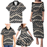 Black Aloha Hawaii Shell Lei Family Matching Puletasi and Hawaiian Shirt Palaka Hebrew Cone Honey Cowrie Elegant Curves LT14 - Polynesian Pride