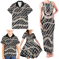 Black Aloha Hawaii Shell Lei Family Matching Tank Maxi Dress and Hawaiian Shirt Palaka Hebrew Cone Honey Cowrie Elegant Curves LT14 - Polynesian Pride