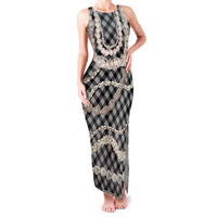 Black Aloha Hawaii Shell Lei Family Matching Tank Maxi Dress and Hawaiian Shirt Palaka Hebrew Cone Honey Cowrie Elegant Curves LT14 Mom's Dress Black - Polynesian Pride