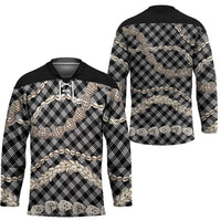 Black Aloha Hawaii Shell Lei Hockey Jersey Palaka Hebrew Cone Honey Cowrie Elegant Curves - Polynesian Pride