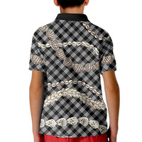 Black Aloha Hawaii Shell Lei Kid Polo Shirt Palaka Hebrew Cone Honey Cowrie Elegant Curves - Polynesian Pride