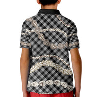 Black Aloha Hawaii Shell Lei Kid Polo Shirt Palaka Hebrew Cone Honey Cowrie Elegant Curves - Polynesian Pride