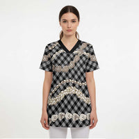 Black Aloha Hawaii Shell Lei Scrub Top Palaka Hebrew Cone Honey Cowrie Elegant Curves - Polynesian Pride